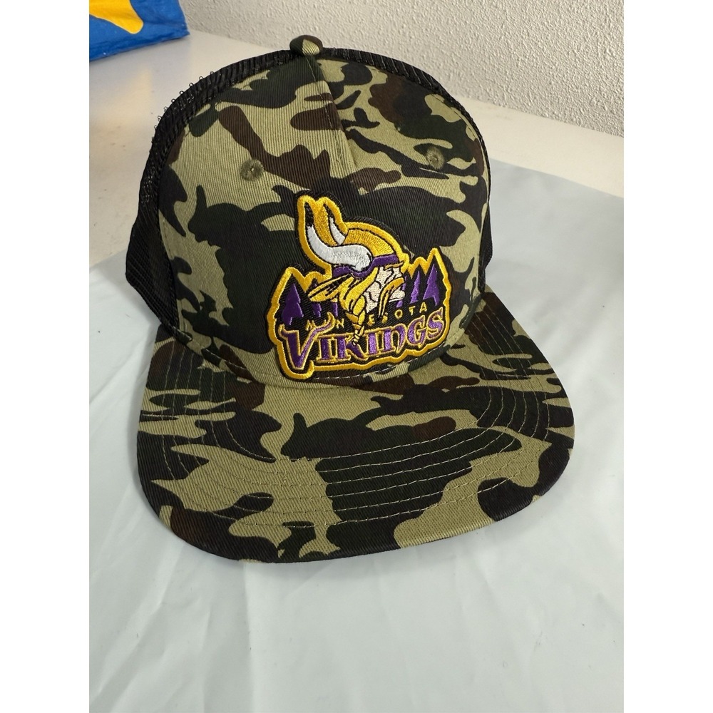 Minnesota Vikings Camo Adjustable Trucker Hat Skoal. Heat Pressed Patch